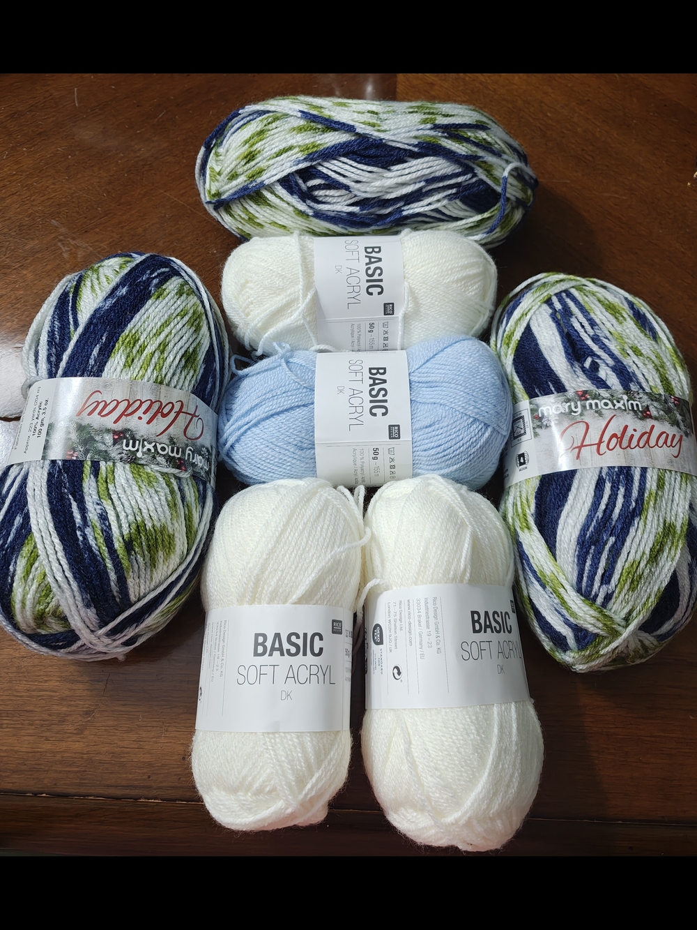 Mixed Acrylic Yarn Pack - Navy, Green, White, Light Blue